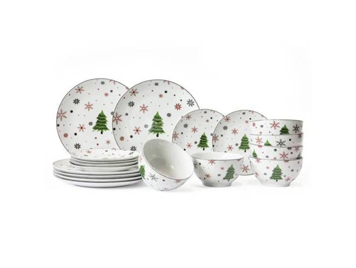 Cookinglife Serviesset - Kerstservies - Porselein - Rood 18-delig / 6 personen - 6 dinerborden, 6 ontbijtborden & 6 kommen