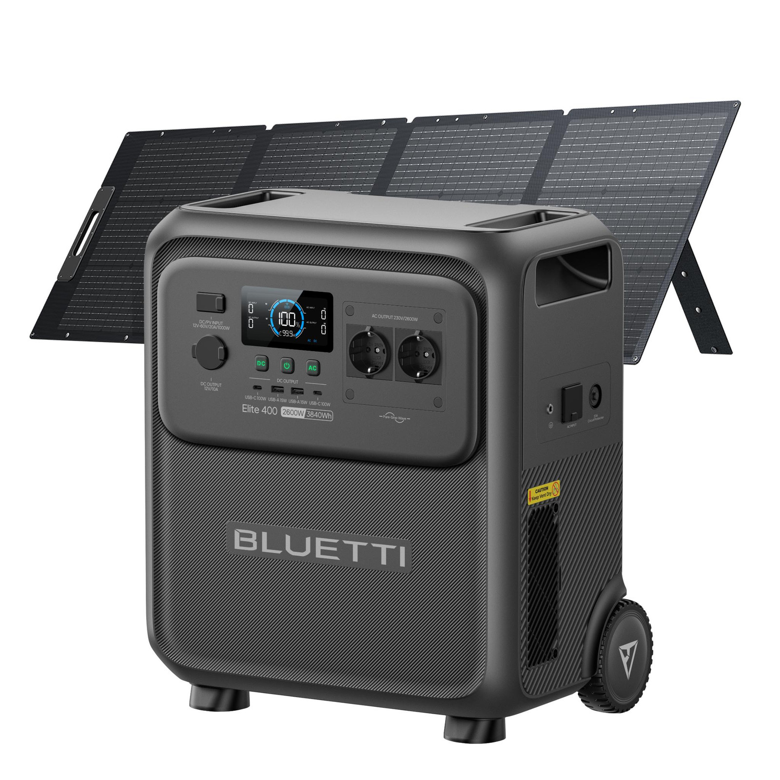 Bluetti Elite 400 Draagbare Energiecentrale met 200W Zonnepaneel en 3840Wh Reservebatterij met Wielen