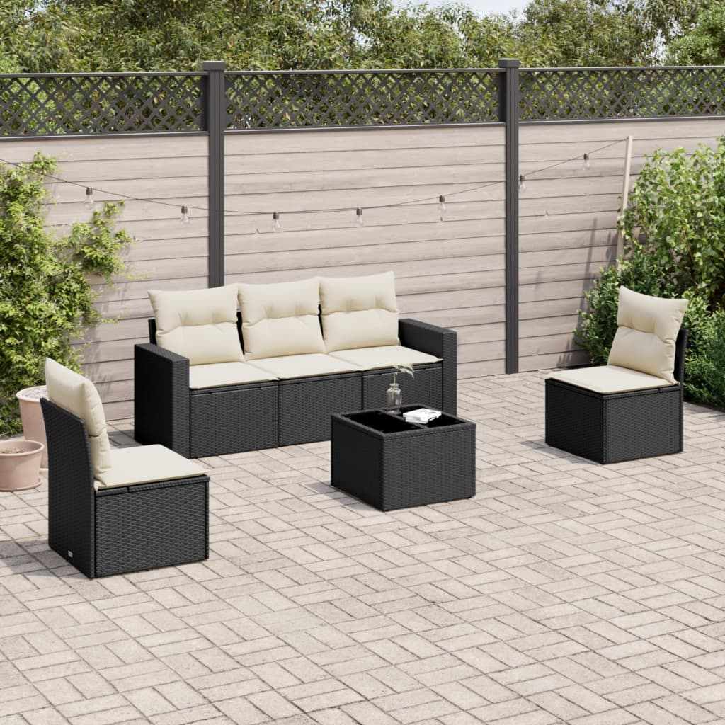 vidaXL Set de sofás de jardín 6 piezas y cojines ratán sintético negro Negro