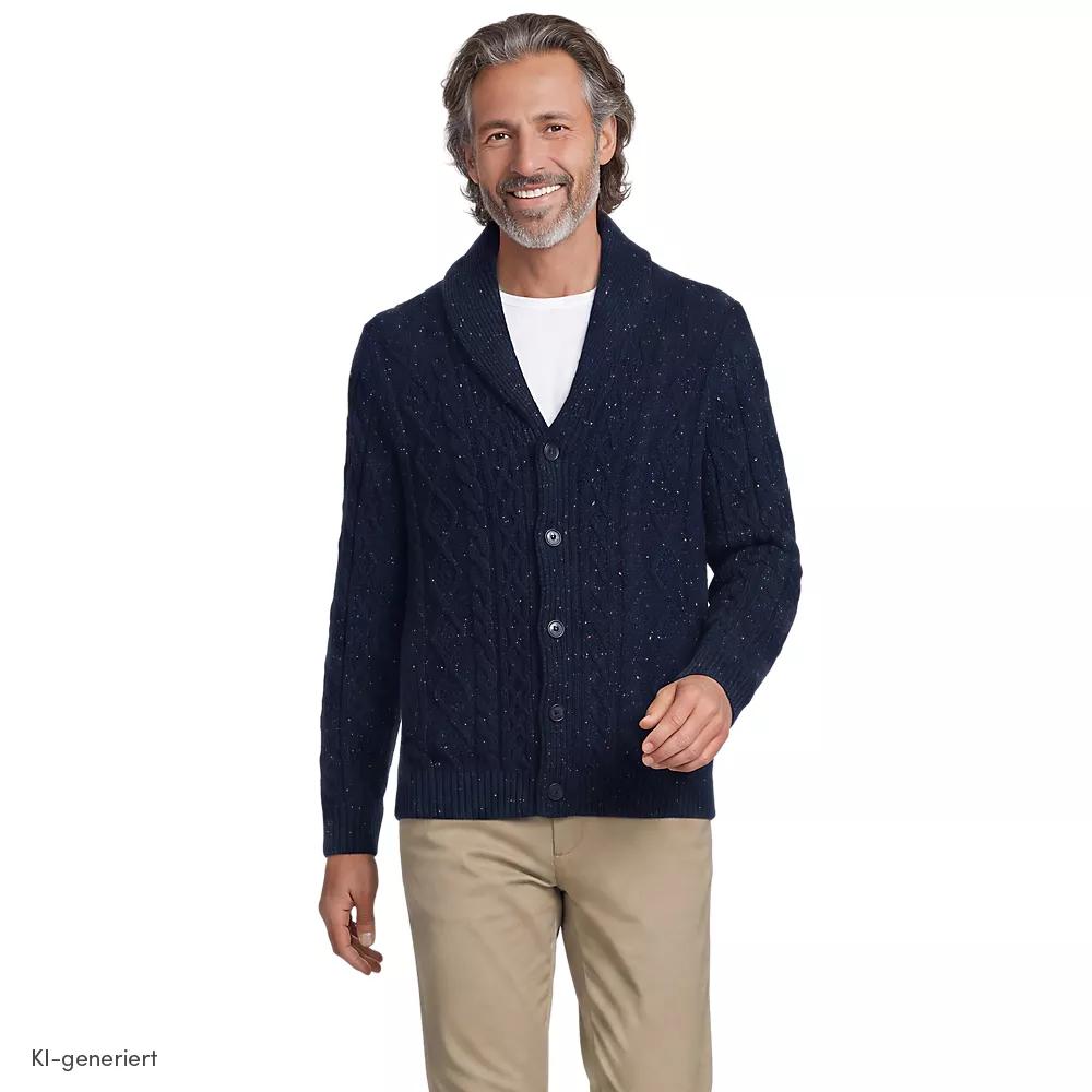 Schalkragen-Cardigan aus Baumwoll/Wollmix, Herren, size: regular, Blau, Baumwoll-Mischung/Woll-Mischung/Nylon-Mischung, by Lands' End