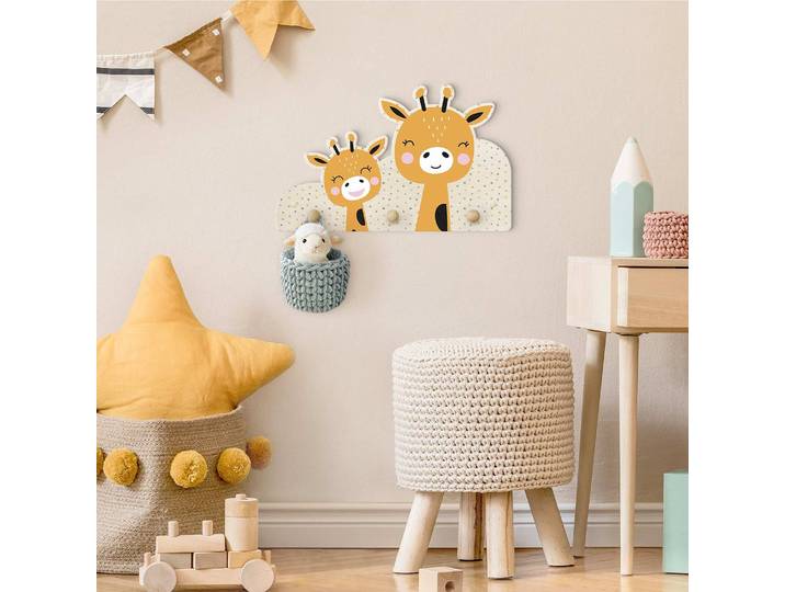 Patère enfants Girafe et son bébé 40 x 25 x 1cm Orange