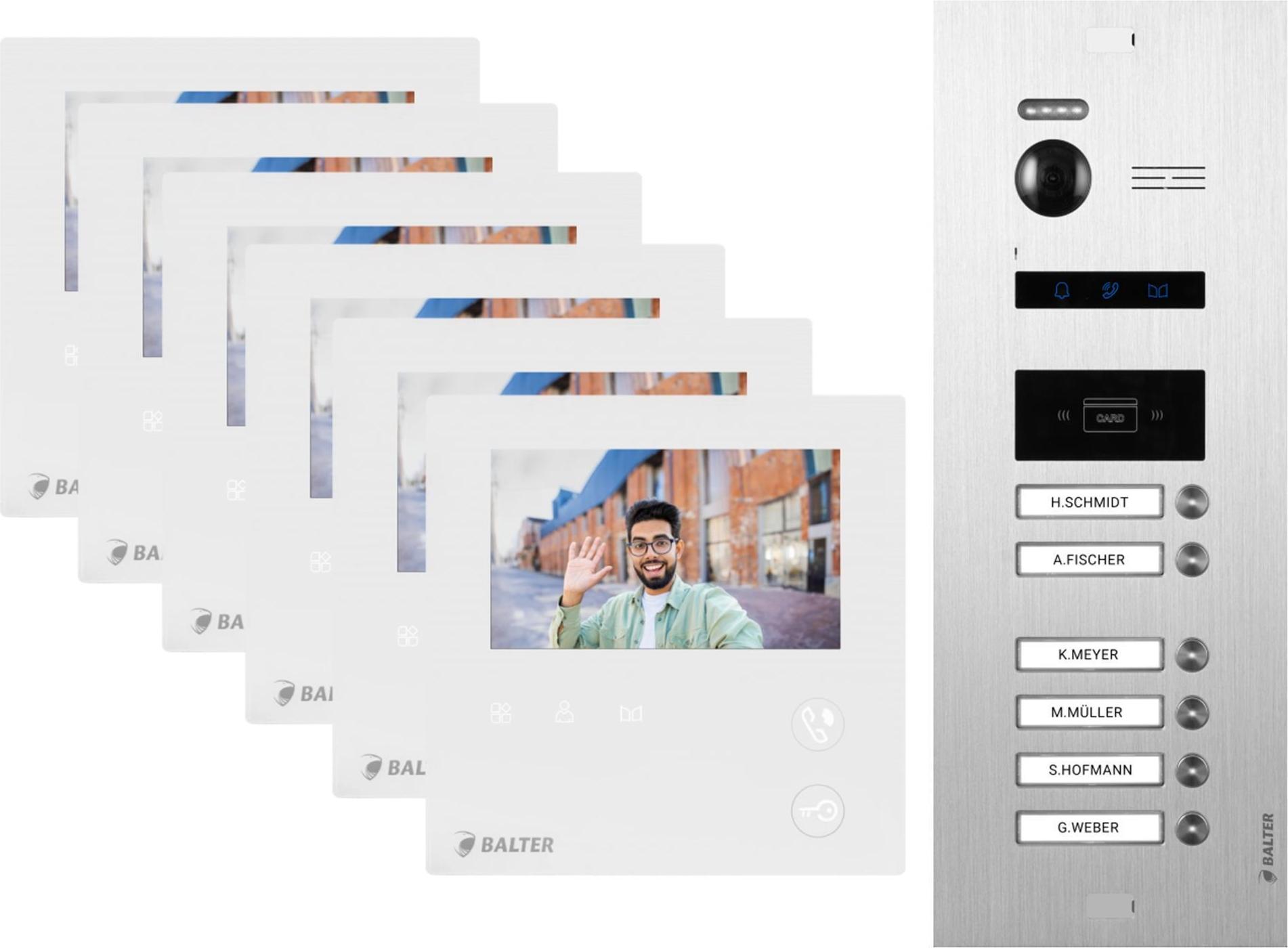 BALTER EVO MINI Video Türsprechanlage 2-Draht BUS für 6-Familienhaus mit RFID-Funktion Silver