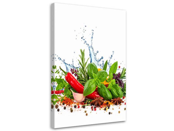 Feeby Leinwandbild Paprika Pfeffer Rosmarin 60x90cm, Mehrfarbig, Essen/Getränk, Rechteckig, 60x90 cm, Bilder & Rahmen, Bilder, Leinwandbilder