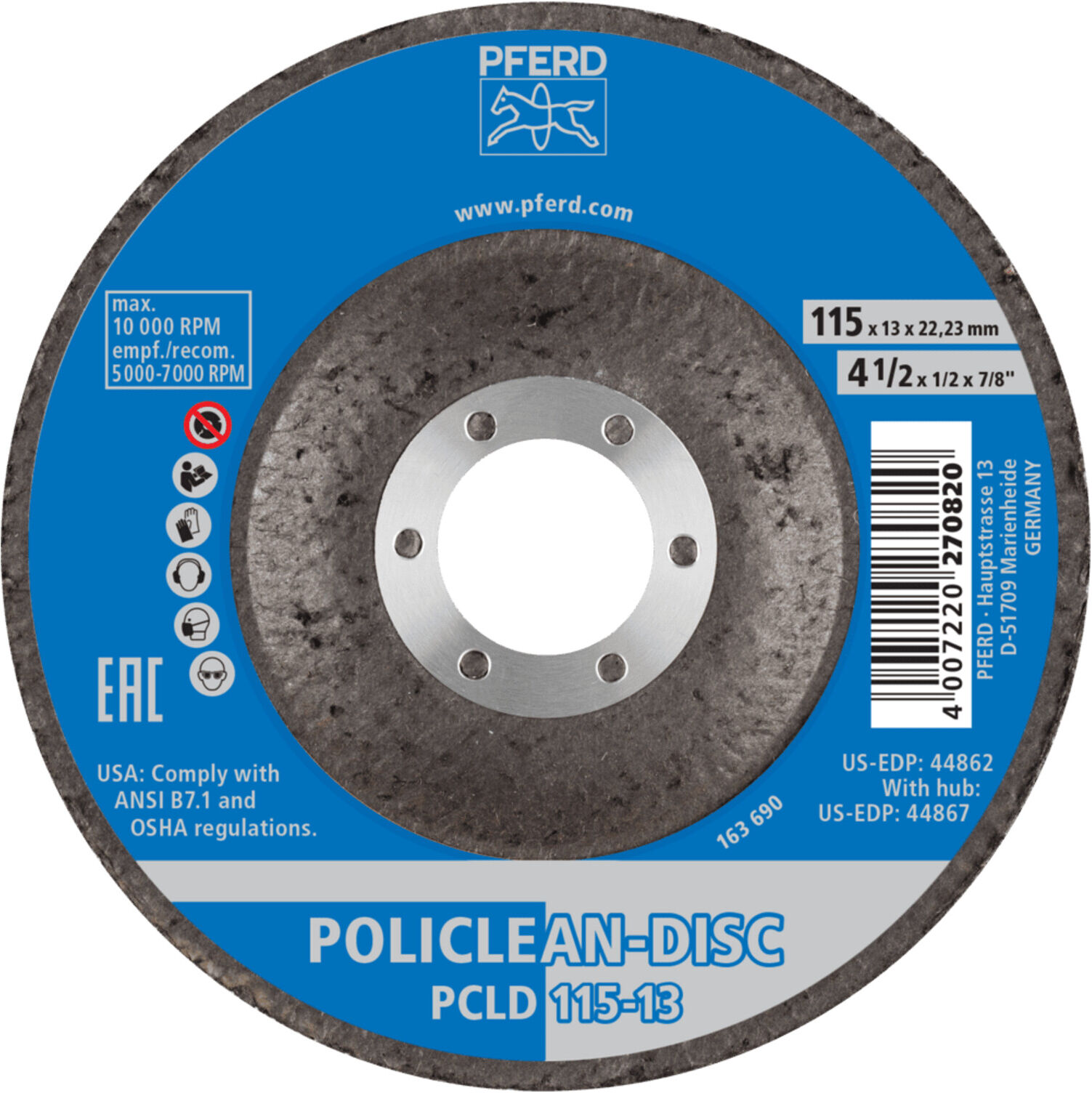 PFERD PCLD Vlieswerkzeuge aus Polyamidvlies mit Schleifkorn Ø115x13 mm, 44692715)
