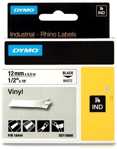 Dymo RHINO 18444 (S0718600) fita vinilo 12mm preto sobre branco (5,5M)
