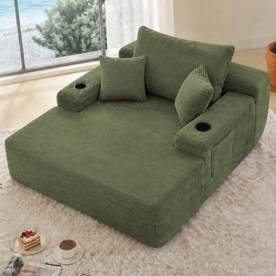 Convertible Boneless Chaise Lounge with Throw Pillows and cup holder