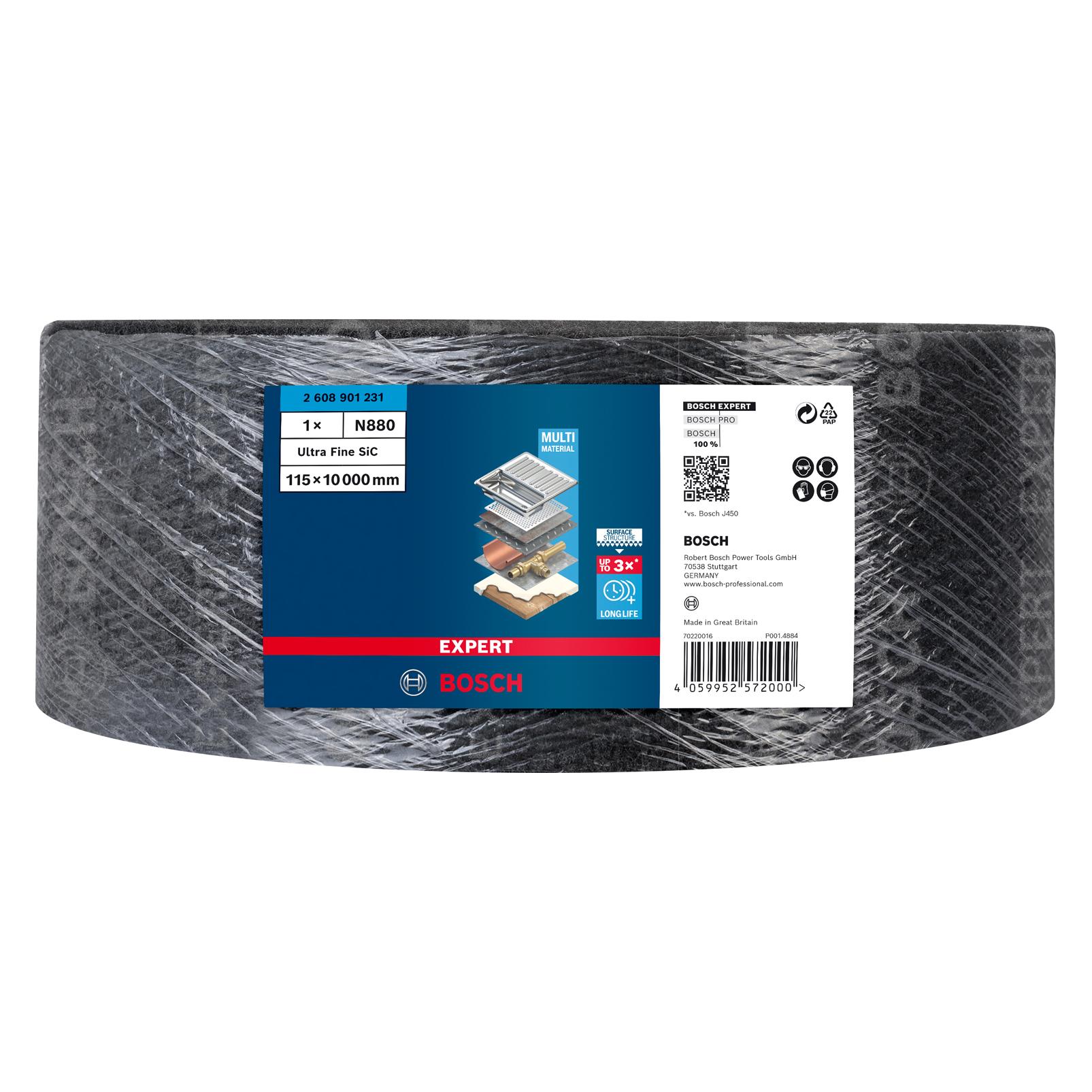 Bosch Professional Zubehör EXPERT N880 Vliesrolle zum Handschleifen, 115 mm x 10 m, ultrafein S (Ultrafein S) (2608901231)