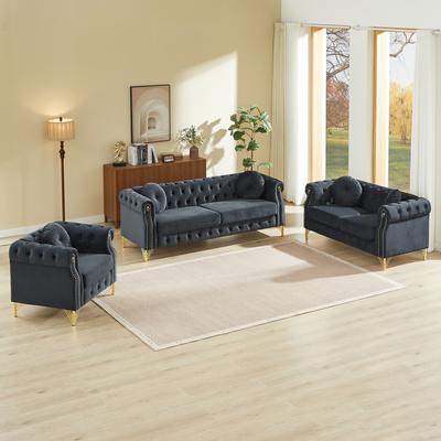 Loedds Velvet Chesterfield Sofa with Tufted Detail & Pillows & Nailhead Trim