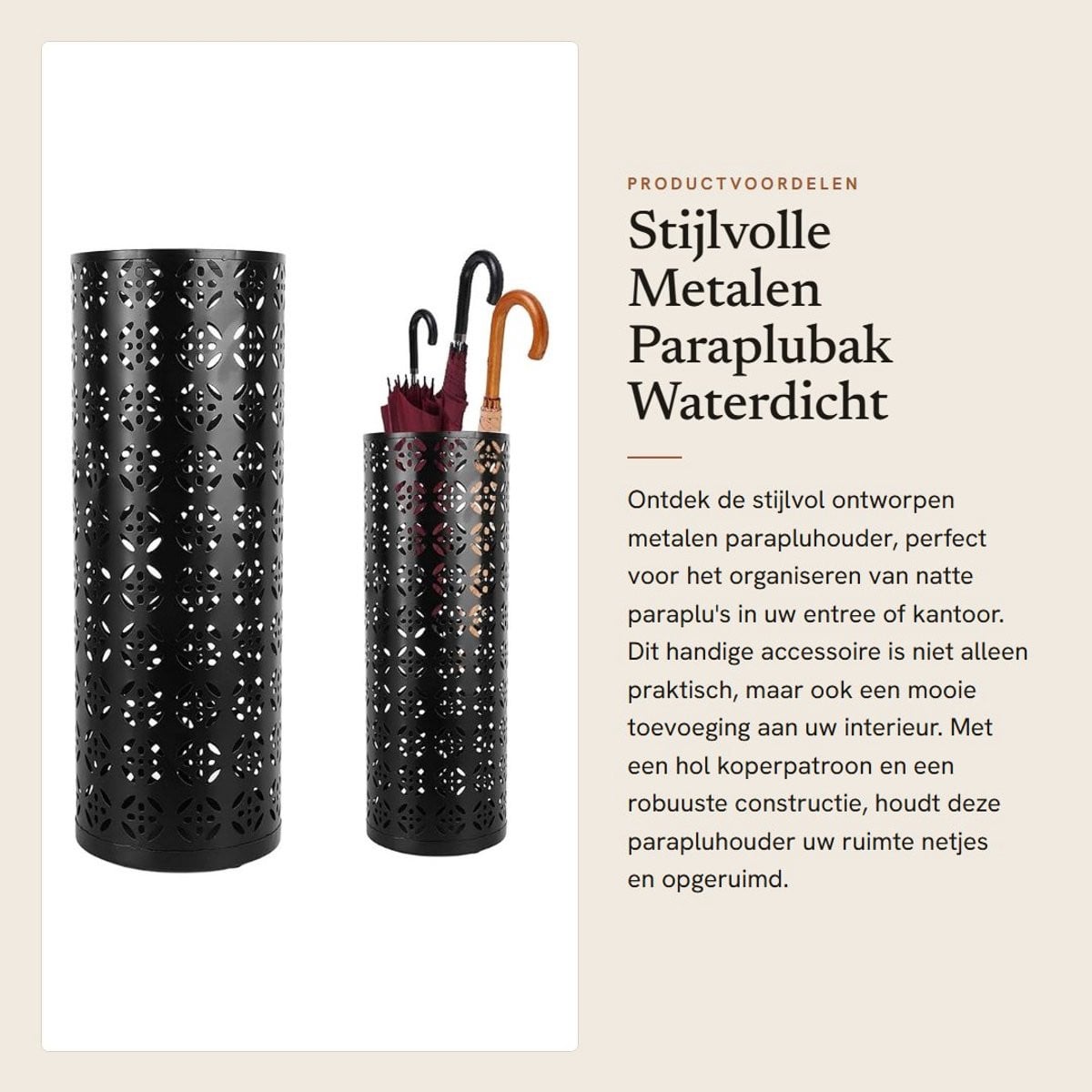 Dailygoods Roestbestendige Metalen Parapluhouder met Hol Koperpatroon