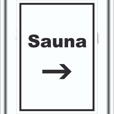 HB-Druck Sauna Schild mit Text und Richtungspfeil rechts Erholung Entspannung hochkant A4 (210x297mm)