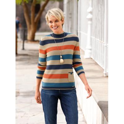 Streifenpullover CASUAL LOOKS "Pullover", Damen, Gr. 42, bunt (topas, terra, geringelt), 100% Polyacryl, gemustert, gestreift, mehrfarbig, Pullover Streifenpullover