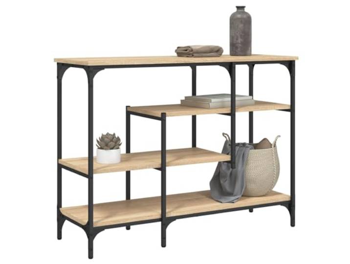 KLGBNCVE Konsolentisch mit Ablagen Sonoma-Eiche 100x35x75 cm Metallrahmen, verstellbare Beine, Holzwerkstoff, Stauraum, Industriedesign