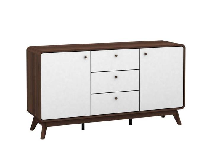 Cassie - Buffet Avec 2 Portes Et 3 Tiroirs En Effet Noyer Blanc