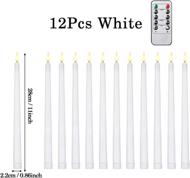 Inspire Picks Flameless LED Taper Candles Set Battery Operated Flickering Candles For Wedding & Home Decor white 12pcs