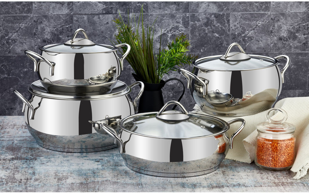Belfry Kitchen Elora 8 - Piece Stainless Steel Cookware Set Silver 8