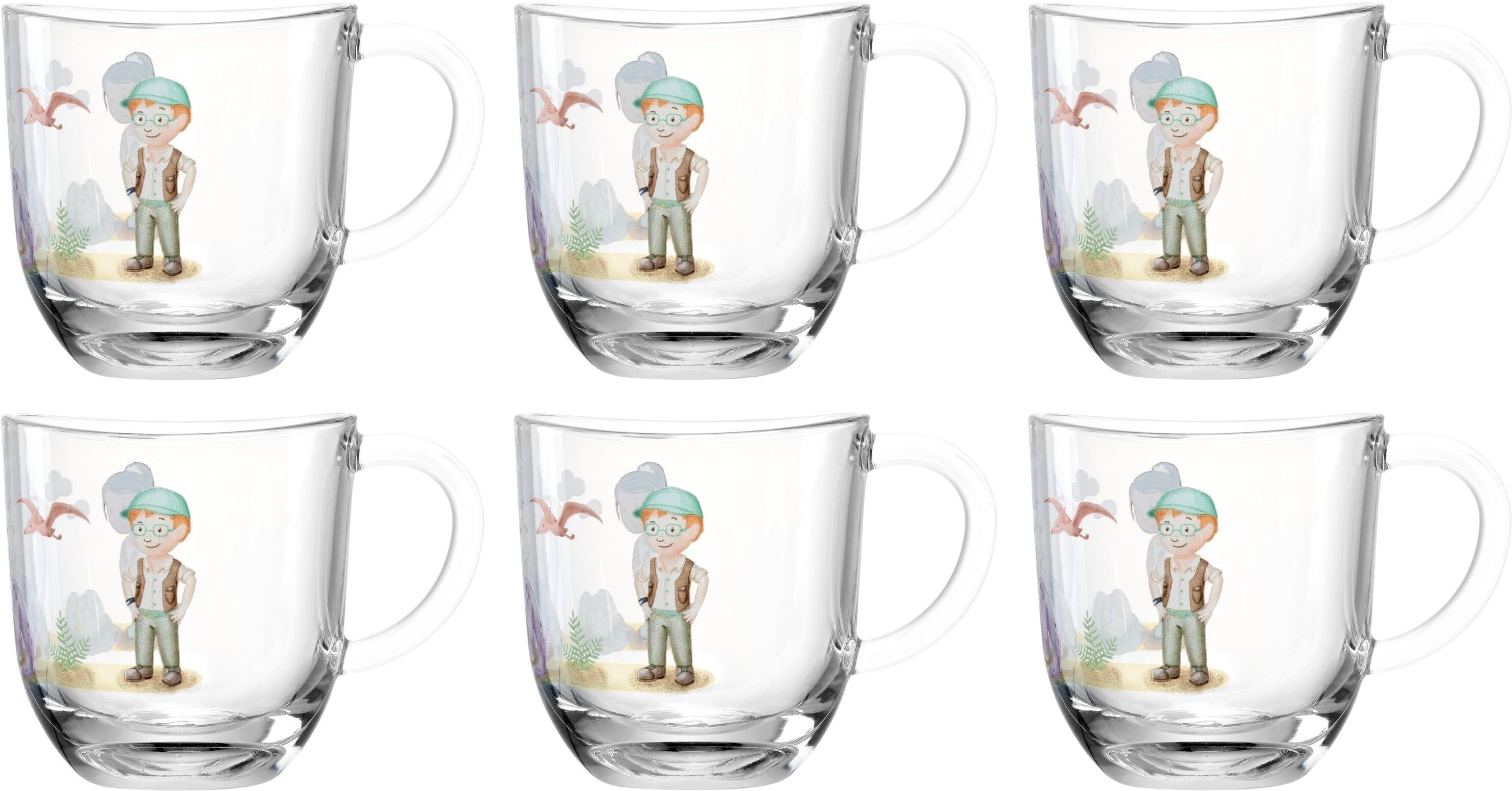 Kinderbecher LEONARDO "Avvenutura Dino", Kinder, Gr. Ø 8cm x 9cm, 280ml, 6 Stk., bunt (mehrfarbig), Glas, Trinkgefässe Kinderbecher mehrfarbig Ø 8cm x 9cm, 280ml, 6 Stk.
