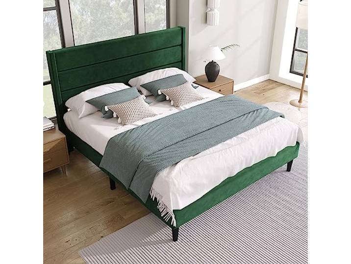 Bellemave Doppelbett Polsterbett 140×200cm, Samtstoff, ohne Matratze, grün mit Kopfteil, minimalistisches Design, Lattenrost