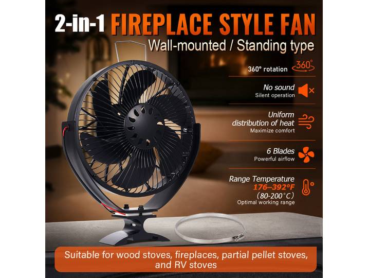 6 pales nouveau ventilateur de poêle à chaleur 2-en-1 mural debout bûche brûleur à bois ventilateur de cheminée avec couvercle ventilateur de chauffage Eco silencieux