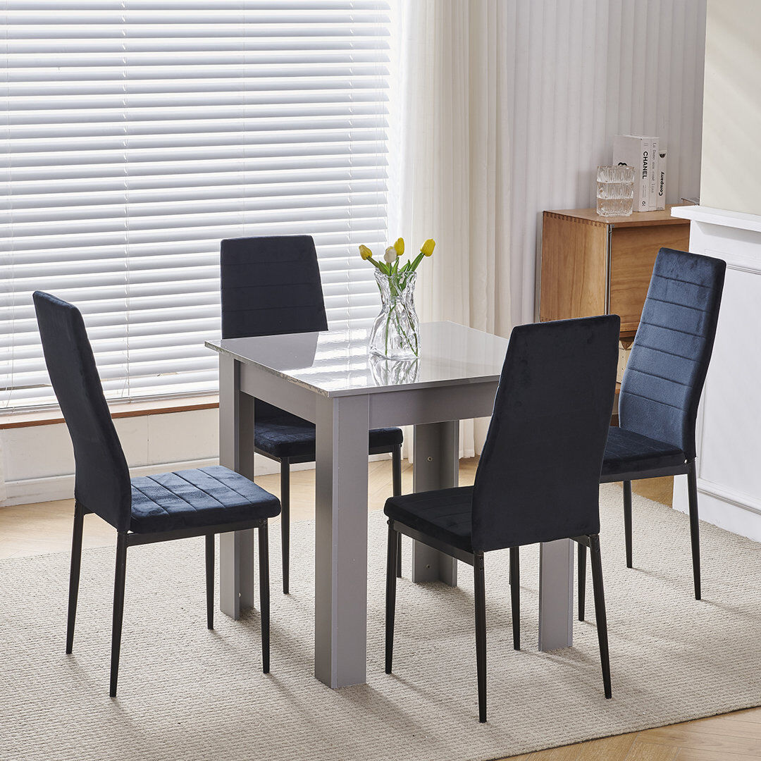 Brayden Studio Dining Set Black Velvet Line Chairs#4