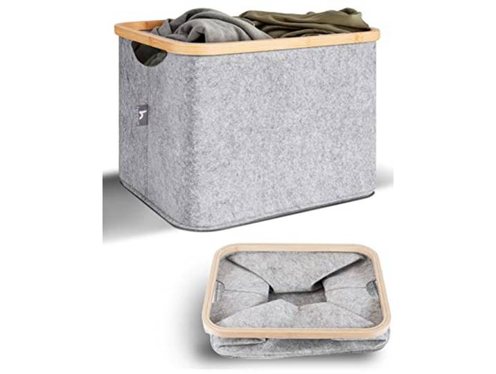 HENNEZ Grand Panier de Rangement a Buches\, en Feutre 40L pour Meuble Kallax - Panier a Linge Bois\, en Feutrine pour Cheminée - Pour Journaux\, Pliable Gris Clair