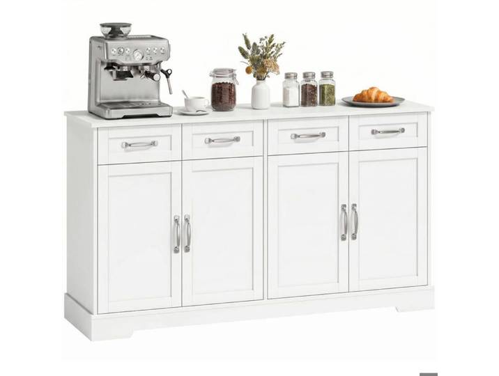 Buffet Cuisine 4 Tiroirs 4 Portes Style Shaker 140x38x80cm Blanc