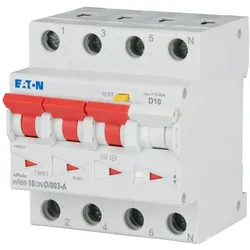 Eaton 120670 FI/LS Kombination, 10 A, 30 mA, LS-Charakteristik: D, 3p+N, FI-Charakteristik: A mRB6-10/3N/D/003-A
