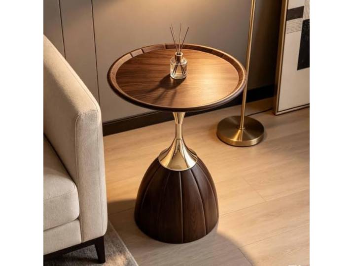 KAFHGEIN Runder Beistelltisch aus Massivholz im Modernen Design Kompakter Beistelltisch mit dekorativer runder Form für Sofa, Wohnzimmer, Schlafzimmer und kleine Räume