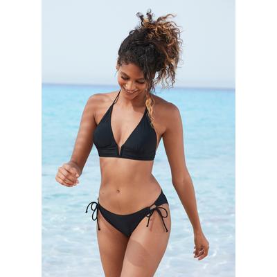 Triangel-Bikini VIVANCE BY LASCANA, Damen, Gr. 42, Cup C/D, schwarz, Recycling-Polyamid, unifarben, Bikini-Sets Triangel-Bikini, mit trendigem V-Ausschnitt