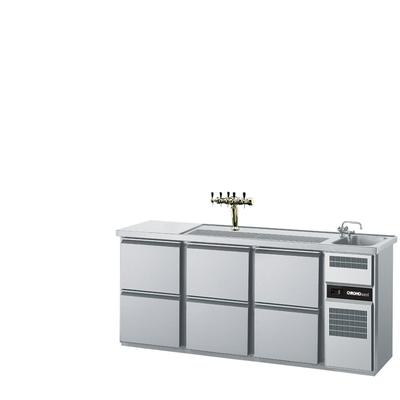 CHROMOnorm Getränketheke mit einem Becken rechts und 6 Zügen 1/2