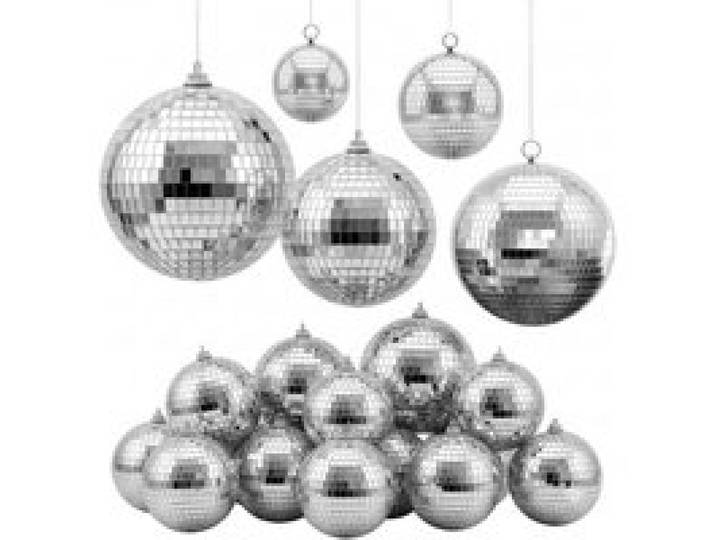 VEVOR Boules à Facettes 80/100/150/200/300 mm, Lot de 17 Boules Disco Argentées, Anneaux de Suspension, Facettes Miroir de 2 Tailles, pour Mariage, Anniversaire, Fête, DJ, Club, Scène et Décoration