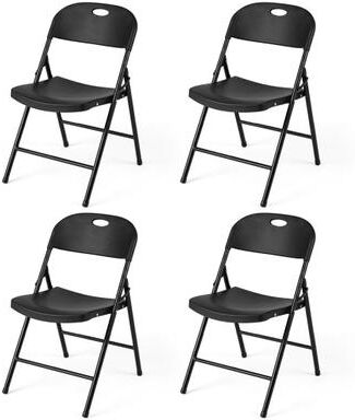 Costway Set of 4 Foldable Plastic Chairs with Ergonomic Backrest-Black