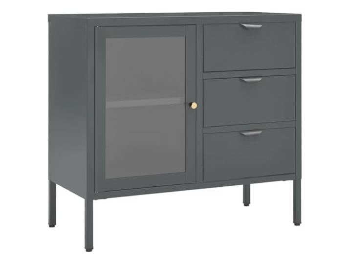 Fisinber Sideboard Anthrazit 75x35x70 cm Kommode Stahl Hartglas Moderner Anrichte Schrank mit 3 Schubladen und Glastür für Wohnzimmer und Flur, stabile Konstruktion.