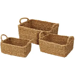 WellHome - 3er Set rechteckige Körbe in Naturfarbe 36x27x15cm