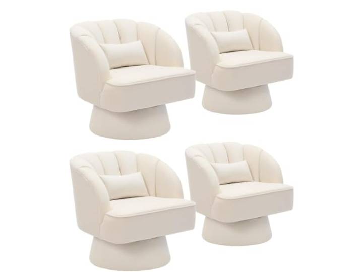 AsyPets 4er-Set 360° Drehbarer Samtsessel, Schalenstuhl Loungesessel für Wohnzimmer & Schlafzimmer, Holzrahmen & Platzsparend, Beige