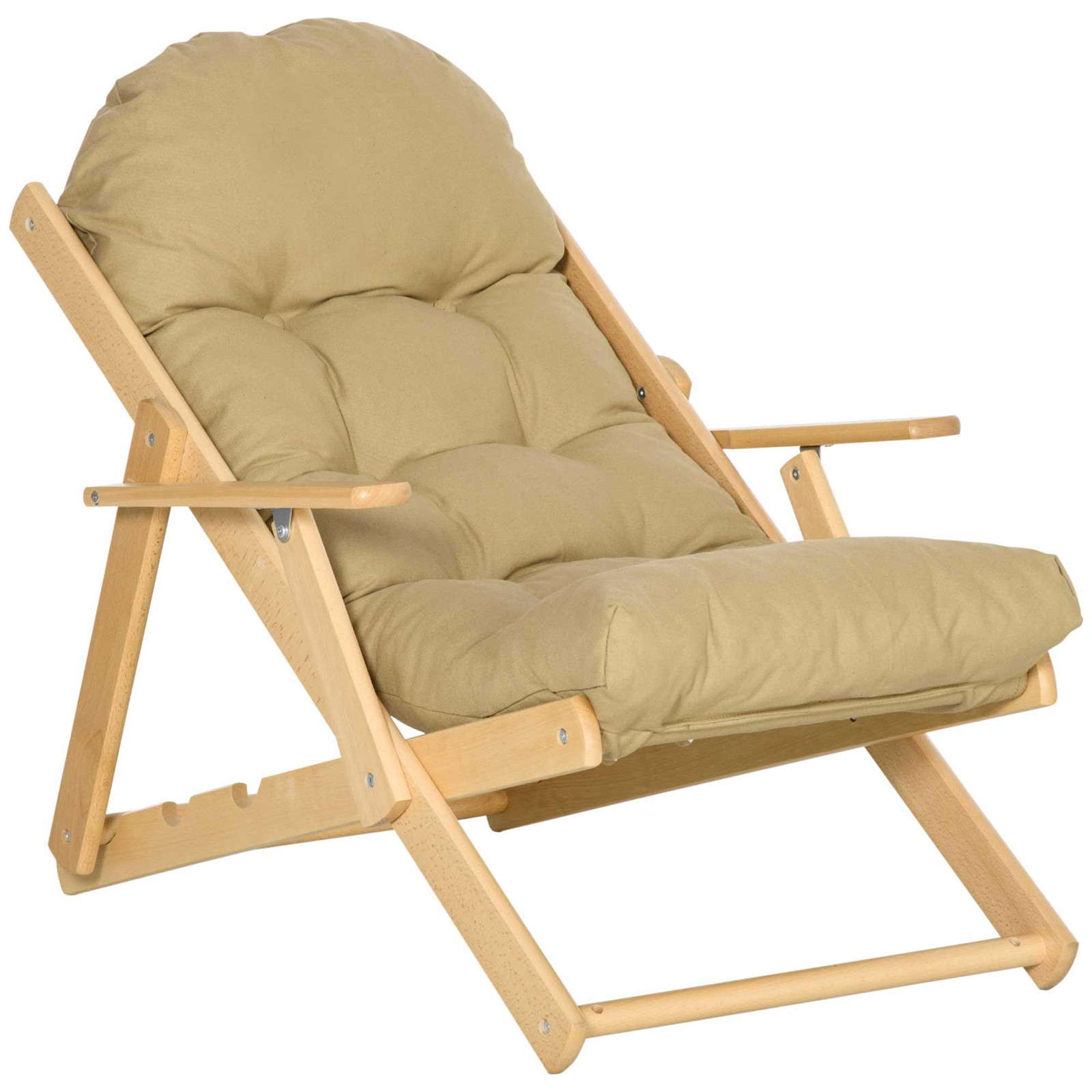 HOMCOM Inklapbare relaxfauteuil met kussens en beukenhout