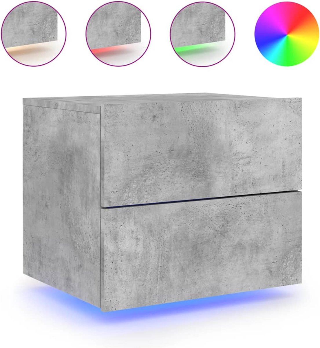 vidaXL Modern Wandgemonteerd Nachtkastje met LED-verlichting, Betongrijs