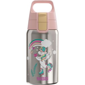 SIGG Trinkflasche Shield One Kids Uni, kohlensäuregeeignet, aus Edelstahl, silber/rosa, Klappdeckel mit Druckknopf, 500 ml