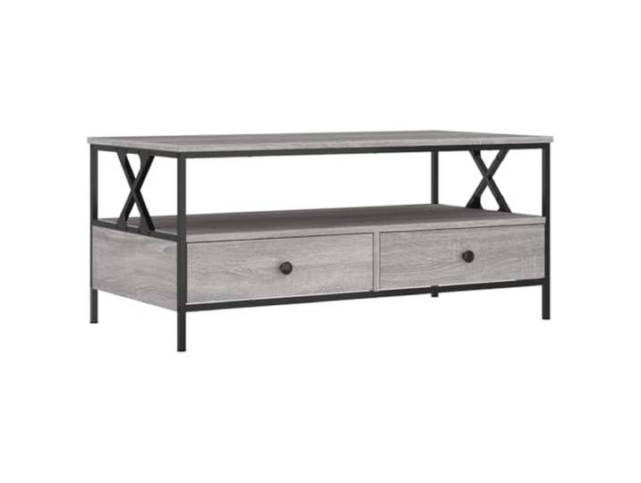 LASWWQMRF Couchtisch Grau Sonoma 100x51x45 cm Holzwerkstoff Sofatisch Stilvoller Beistelltisch fürs Wohnzimmer mit 2 praktischen Schubladen und offener Ablage für viel Ordnen.