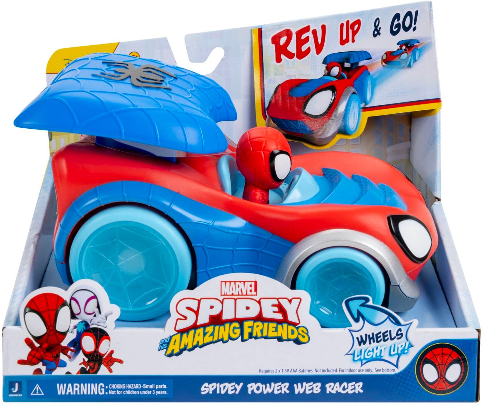 Spidey Power Web Racer - 8-inch Marvel Toy with Power Web Charging and Light-up Wheels - Officially Licensed MARVEL Product from Jazwares for Kids