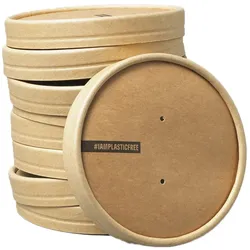 #IAMPLASTICFREE 50 Stück Membrandeckel für Suppenbecher aus braunem Kraftpapier 92mm - biologisch abbaubar, hitzeresistent, ungebleicht