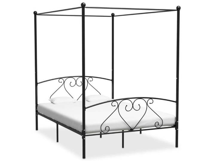 Lit double à baldaquin en métal noir 209x167 5x198 cm - BONNE