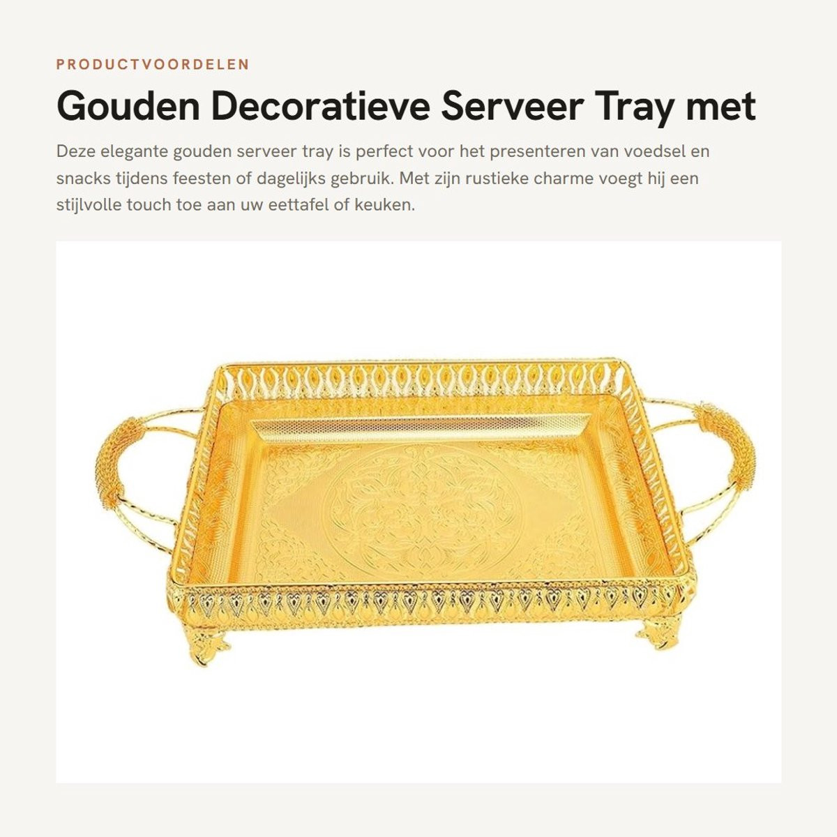 Gouden decoratieve serveer tray met rustiek ontwerp