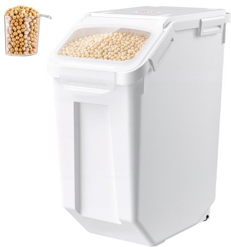 VEVOR Rijstcontainer 20 L, luchtdichte dierenvoercontainer van wit kunststof, stapelbaar, voor granen, rijst en muesli