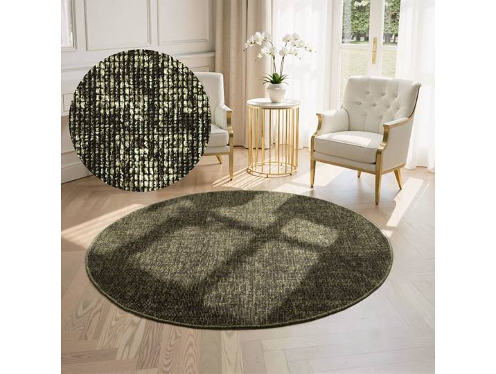 Teppich ELLE DECORATION Prisma , braun (grün), H:5mm Ø:200cm, Baumwolle, Polyester, Teppiche, Teppich, Glanz-Effekt, Karo Design, Kachel-Optik, Wohnzimmer, Schlafzimmer,Flur