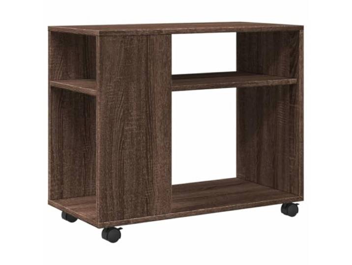 POUFGDR Beistelltisch mit Rollen, Eiche, Braun, Holz 4 Lenkrollen, 2 feststellbar, 2 Regale, offenes Design, Wohnzimmer, Küche, Schlafzimmer