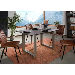 Esstisch Akazie 140x90 braun lackiert / U-Beine silber matt SWISS EDGE