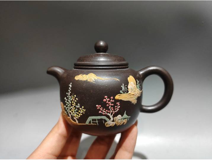 Yixing théière en argile violette peinture de boue Pot Guizun motif de paysage théière élégante bouilloire théière ornements