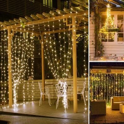 GlowBake LED Curtain Lights: USB Remote Control Fairy String White 6W*3H