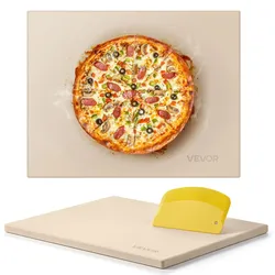 VEVOR Pizzastein Backstein 38 x 30 cm, rechteckiger Cordierit-Pizzastein, extra große Steinplatte mit Schaber, 1,5 cm dick, hitzebeständig, geeignet für Küchenofen Brotbacken Pizzabacken Grillen
