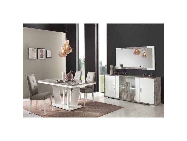 DENYS - Ensemble Séjour Laqué Blanc et Effet Bois Taupe
